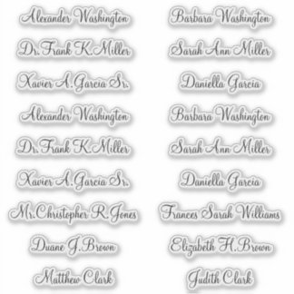 Pegatina 18 nombres de invitados de boda letra elegante