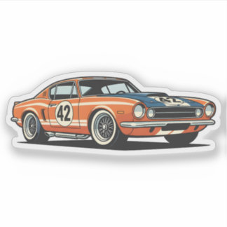 Pegatina 1960s Retro Race Car Cartoon Illustration