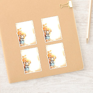 Pegatina 1 Ratón con paraguas azules naranja flores rosadas