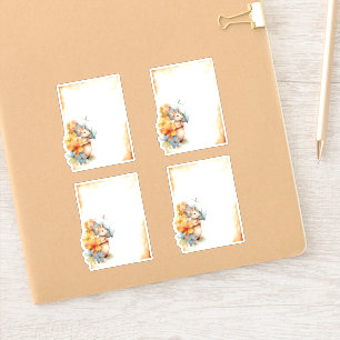 Pegatina 1 Ratón con paraguas azules naranja flores rosadas