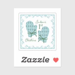 Pegatina 1st Christmas Mittens Green Bow Holiday