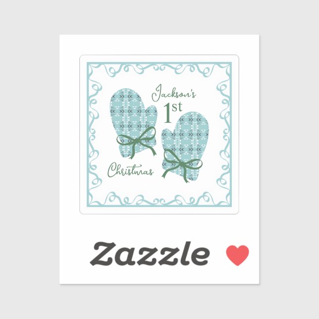 Pegatina 1st Christmas Mittens Green Bow Holiday (Hoja)