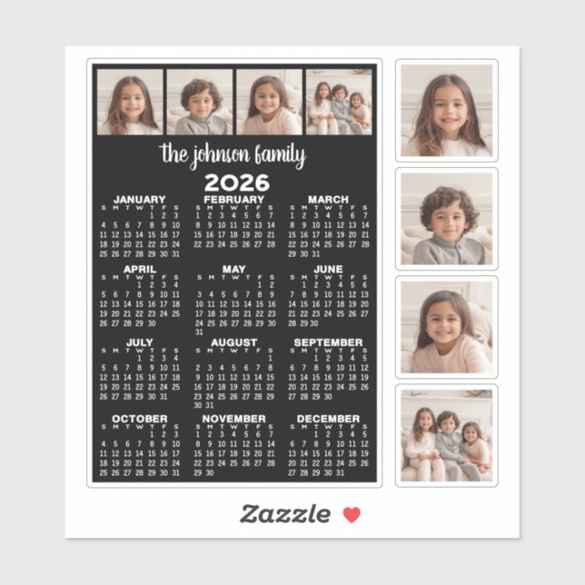 Pegatina 2026 Calendar with 4 Photo Collage and 4 square (Hoja)