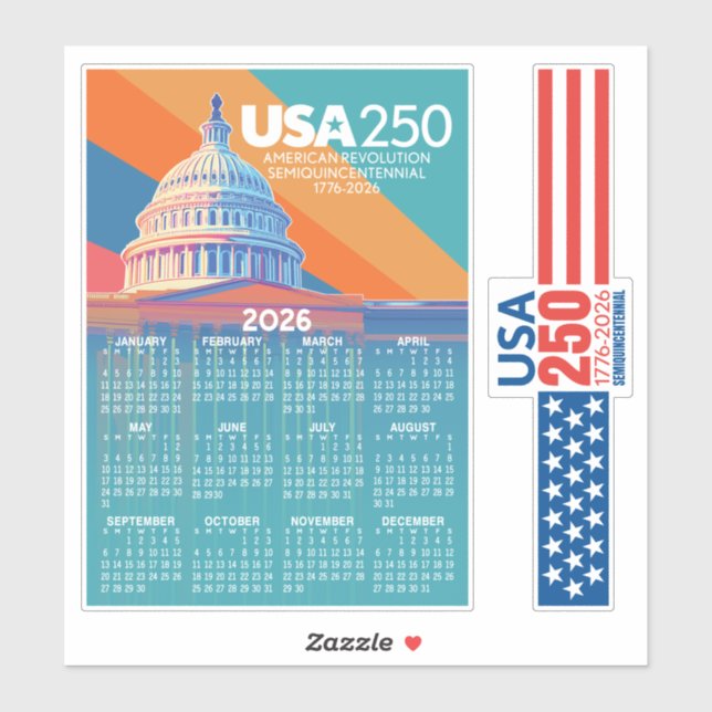 Pegatina 2026 Calendar with USA 250 Capital Dome America (Hoja)