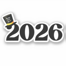Pegatina 2026 feliz año nuevo, sombrero lindo divertido ele