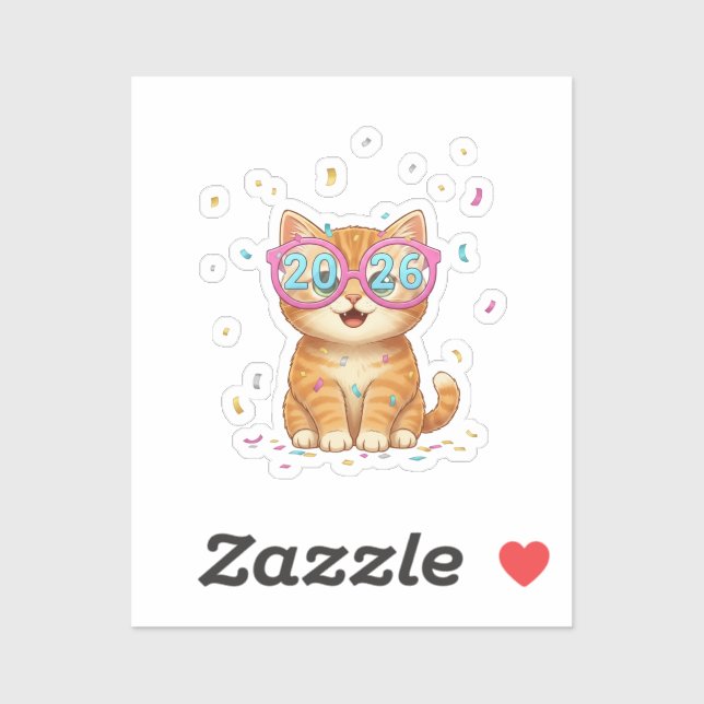 Pegatina 2026 Party Glasses Cat Smiling Feline New Year  (Hoja)