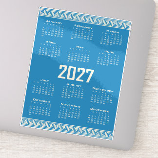 Pegatina 2027 Calendar, Greek Fret, Cosmic Latte on Blue