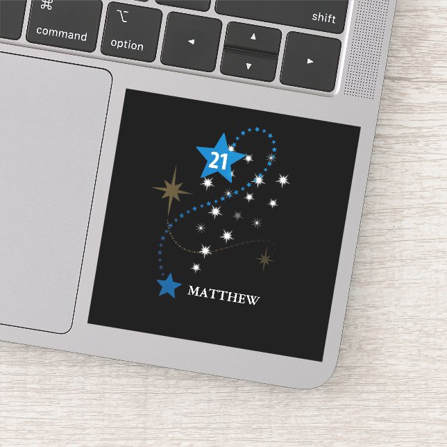 Pegatina 21 años azul y negro personalizado (Detalle)