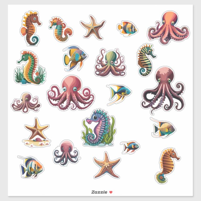 Pegatina 21 Multi Pack Sea World Fish Starefish etc (Hoja)