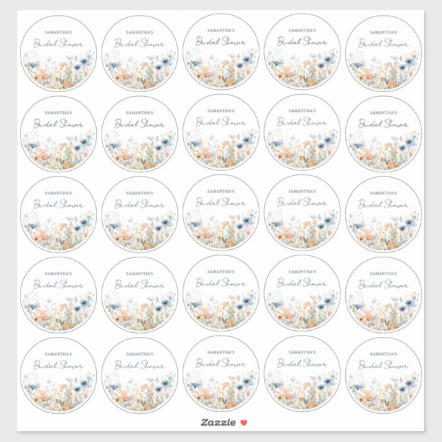 Pegatina 25 Dusty Blue Watercolour Wildflower Bridal Shower (Hoja)