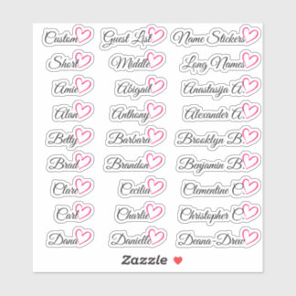 Pegatina 27 Nombres de lista de invitados personalizados Co