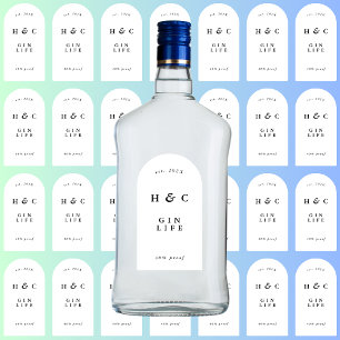 Pegatina 28 x Frasco blanco negro moderno Gin Arco de vino 