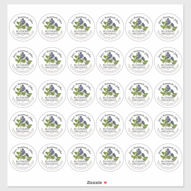Pegatina 2" Blueberry Jam Mason Jar Lid Label Waterproof (Hoja)