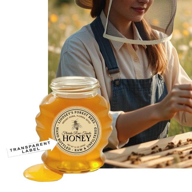 Pegatina 2" Custom Vintage Bee Honey Label Hand Bottled Raw (Subido por el creador)