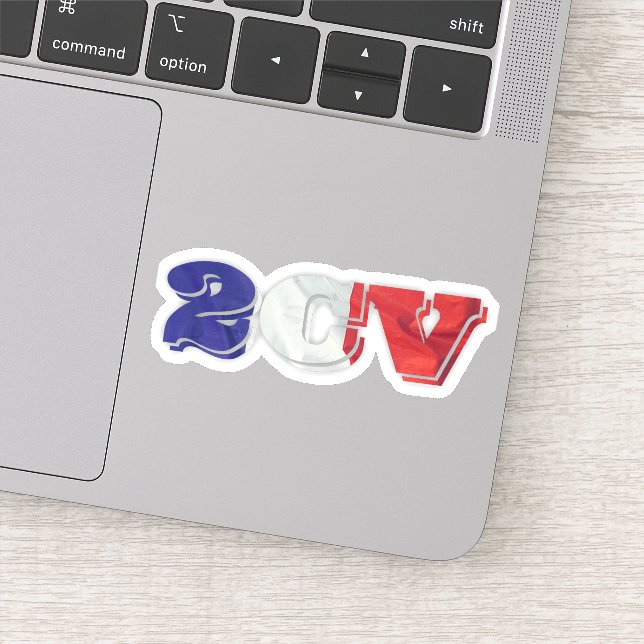 Pegatina 2 CV Deux Chevaux Bandera Francesa Azul Blanco Roj (Detalle)