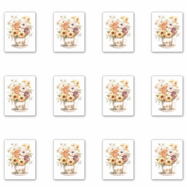 Pegatina 2 Taza de Flores (Anverso)