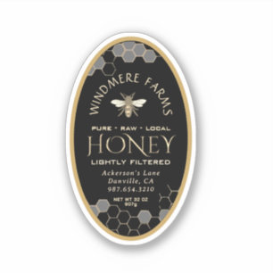 Pegatina 2 x 3" Oval Queenline Black Honeycomb Honey Jars