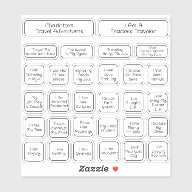 Pegatina 30 Black And White Travel Affirmation Square (Hoja)