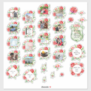Pegatina 30 x BODA Journal Planner Red Roses Photo Text