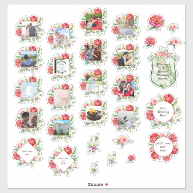 Pegatina 30 x BODA Journal Planner Red Roses Photo Text (Hoja)