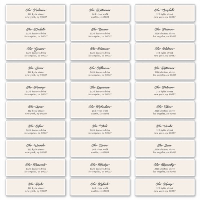 Pegatina 30 x dirección de sobres de invitado negro crema i (Anverso)