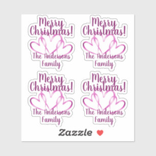 Pegatina 3 Corazones Morados Feliz Navidad Nombre Personali