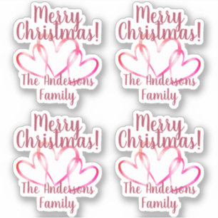 Pegatina 3 Corazones Rosas de Navidad Nombre Personalizado