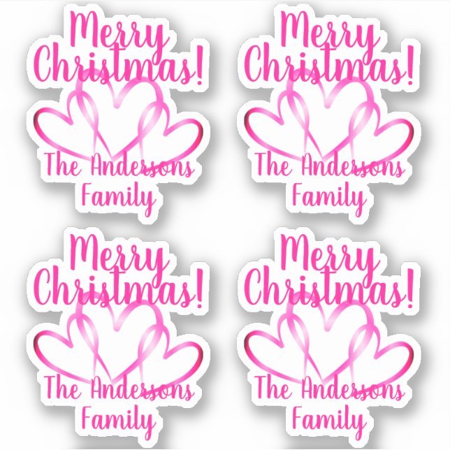 Pegatina 3 Corazones Rosas de Navidad Nombre Personalizado (Anverso)