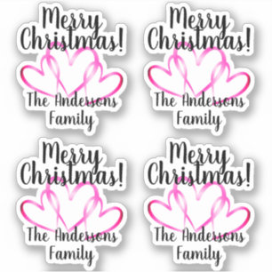 Pegatina 3 Corazones Rosas Feliz Navidad Nombre Personaliza