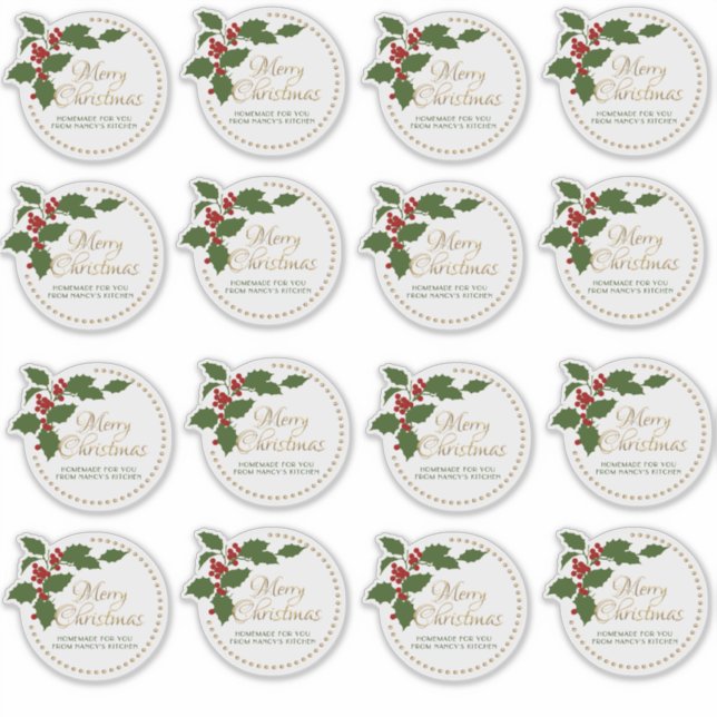 Pegatina 3" Feliz Navidad Holly & Berry Food Gift Tin (Anverso)