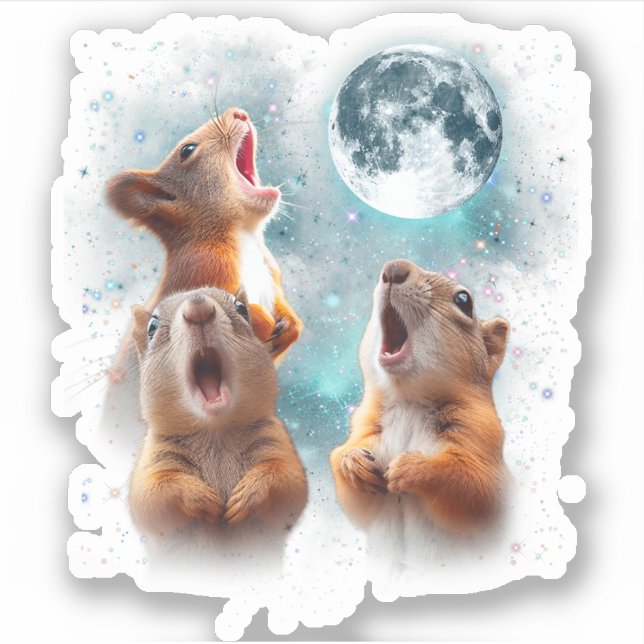 Pegatina 3 Squirrel Moon Howling Squirrel Head Funny (Anverso)