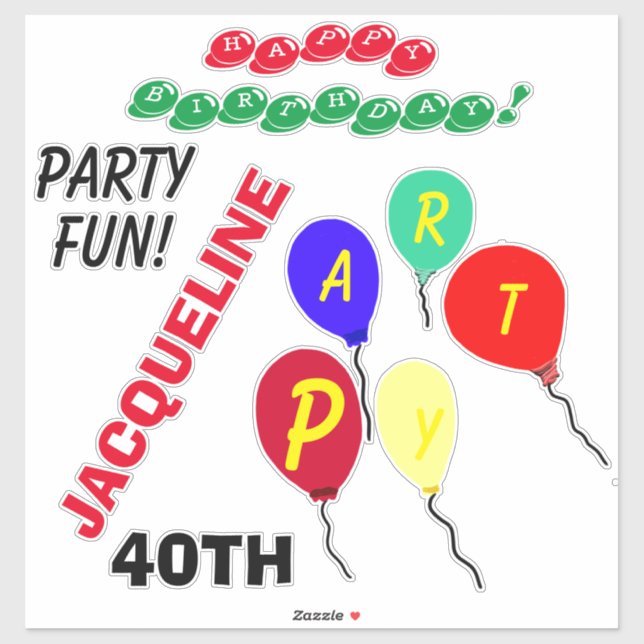 Pegatina 40.ª edad de los globos de cumpleaños (Hoja)
