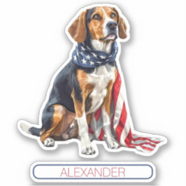 Pegatina 4 de julio Patriótico Hound Dog Personalizado