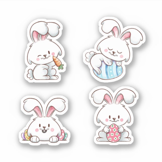 Pegatina 4 recortes ilustrados de White Easter Bunny (Anverso)