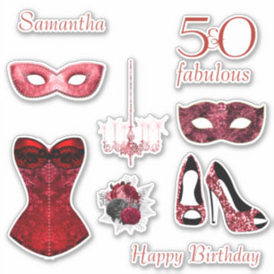 Pegatina 50 y Fabuloso Corsé Rojo Cumpleaños