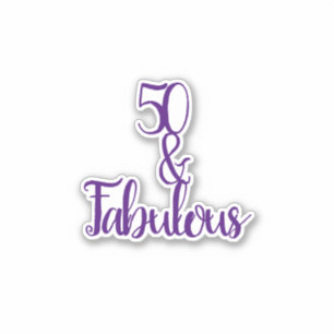 Pegatina 50 Y Fabuloso Feliz 50 cumpleaños Morado y Blanco