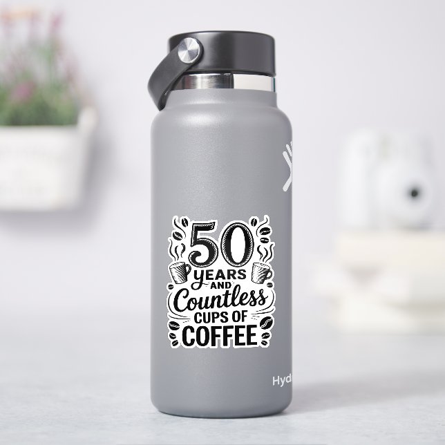 Pegatina 50 Years and Countless Cups of Coffee  (hidrofrasco)