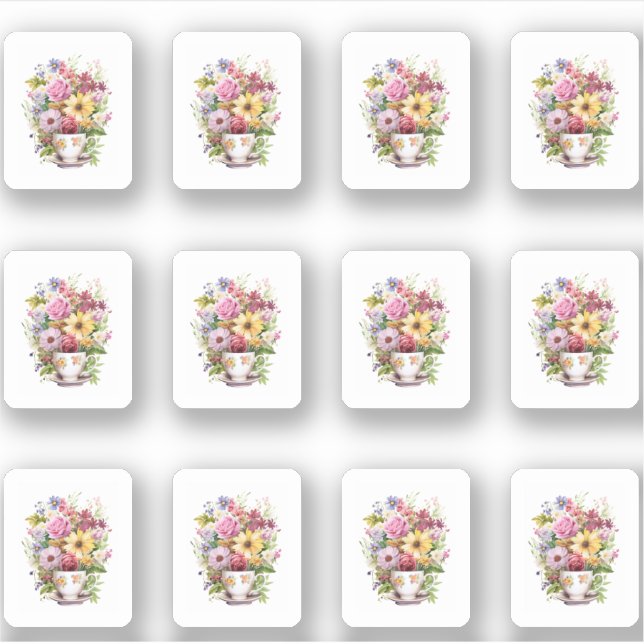 Pegatina 5 Taza de Flores (Anverso)