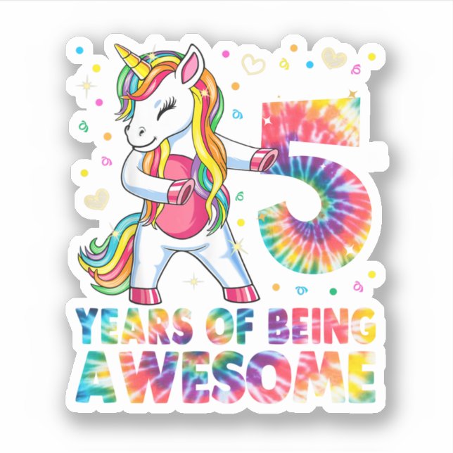 Pegatina 5 Years Old Unicorn Flossing 5th Birthday Girl Uni (Anverso)