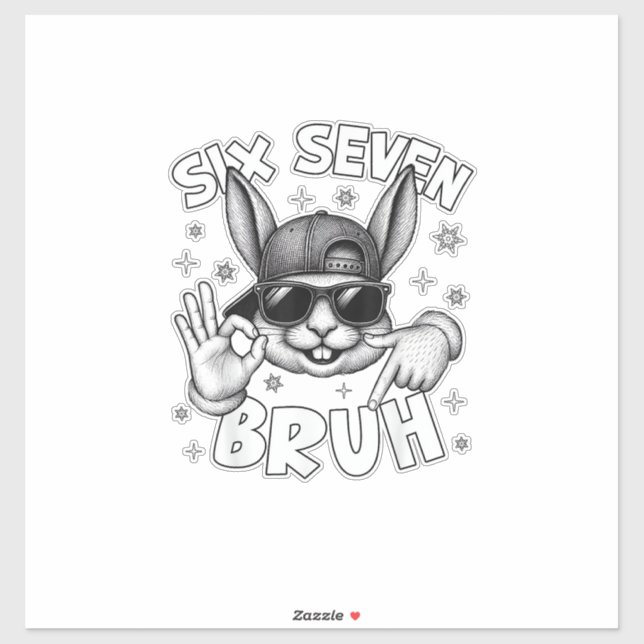 Pegatina 67 Six Seven Bruh Cute Bunny Face with Sunglasses  (Hoja)