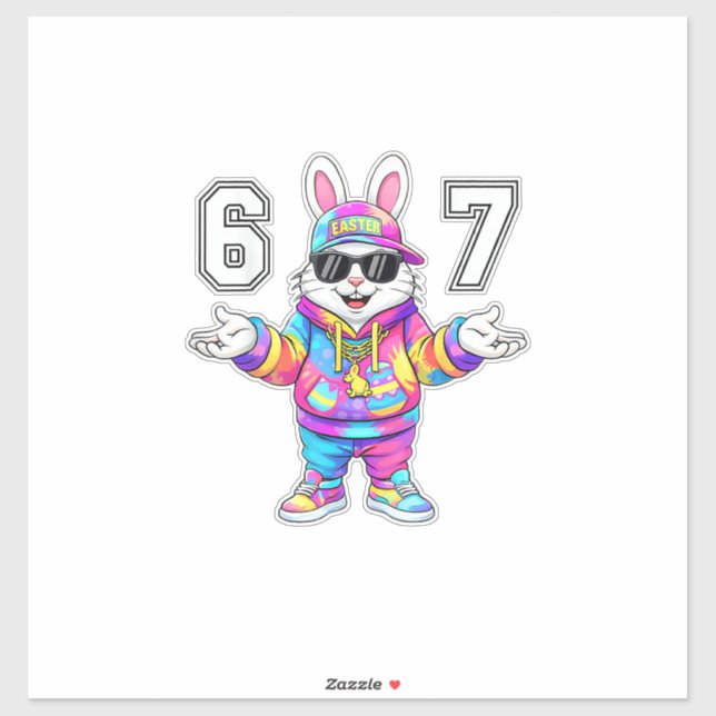 Pegatina 67 Six Seven Bunny Tie Dye Easter Day 67 Meme Men  (Hoja)