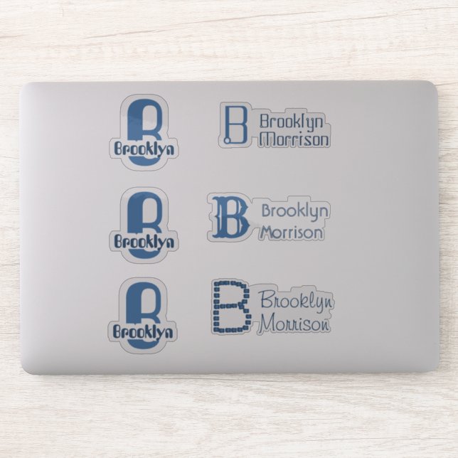 Pegatina 6 impermeable Blue Monograma Nombre Niños Ventana  (Ordenador)