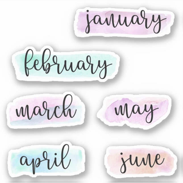 Pegatina 6 meses del año -de enero a junio- acuarela (Anverso)