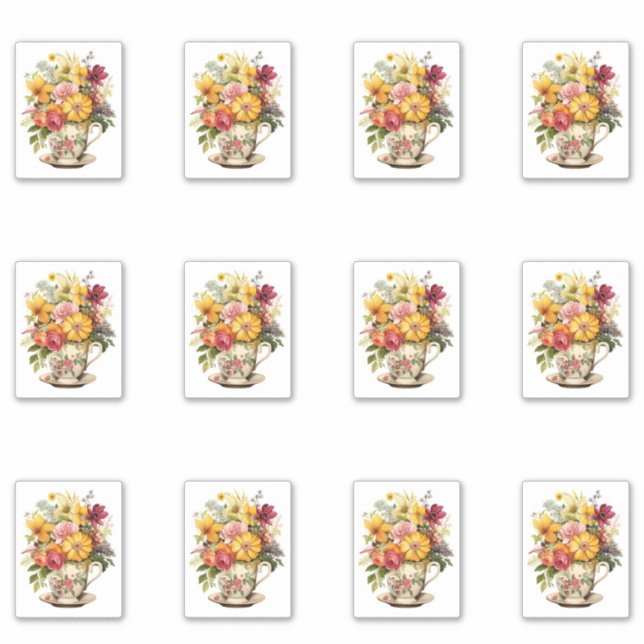 Pegatina 6 Taza de Flores (Anverso)