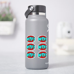 Pegatina 6 x WTF Pop Art Aqua Blue en rojo sobre 4" Vinyl