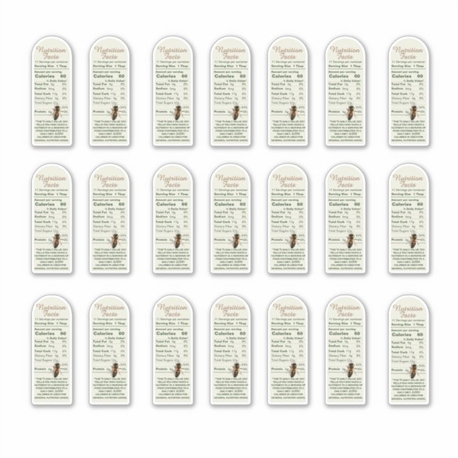 Pegatina 8 oz Muth Jar Nutrición Hechos con Bee Vinyl (Anverso)