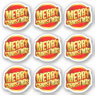 Pegatina 9 Feliz Navidad efecto 3D Rojo Dorado Corte de Bes