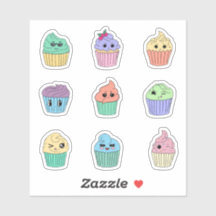 9 Hoja de Stickers de Cupcakes Kawaii Pastel Lindo