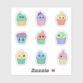 Pegatina 9 Hoja de Stickers de Cupcakes Kawaii Pastel Lindo