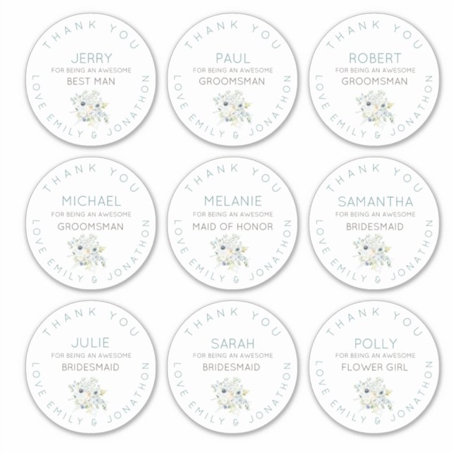 Pegatina 9 Nombre Individual Gracias Floral Bridal Grande (Anverso)